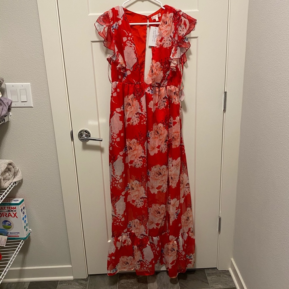 Red floral maxi dress - new with tags